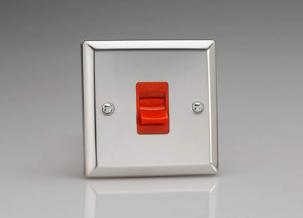 Varilight 45A Cooker Switch (Single Plate, Red Rocker)