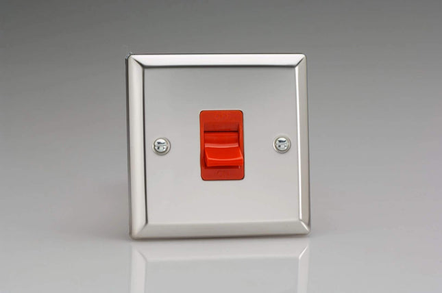 Varilight 45A Cooker Switch (Single Plate, Red Rocker)