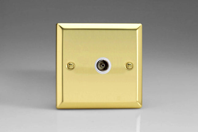 Varilight 1-Gang TV Plug Socket, Isolated Co-axial Victorian Brass XV8ISOW