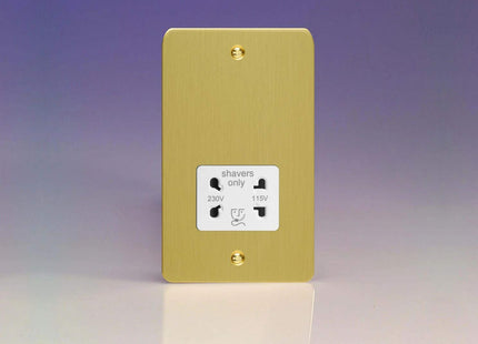 Varilight Ultra Flat Plate Brushed Brass Dual Voltage Shaver Socket XFBSSW