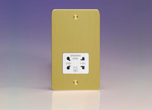 Varilight Ultra Flat Plate Brushed Brass Dual Voltage Shaver Socket XFBSSW