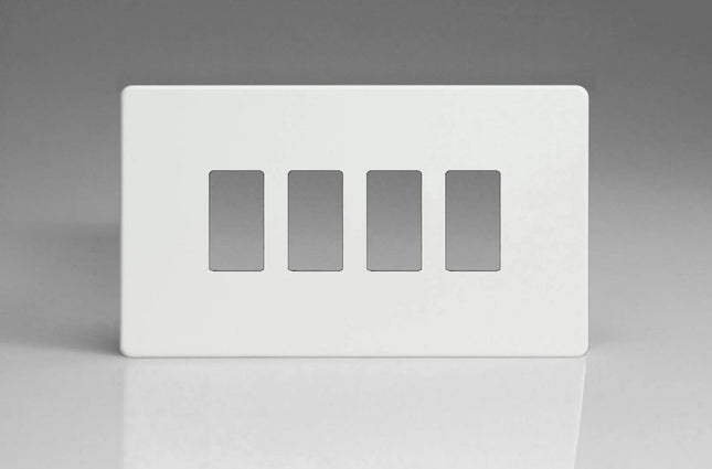 Varilight XDQPGY4S Screwless Premium White 4 Gang PowerGrid Plate (Twin Plate)