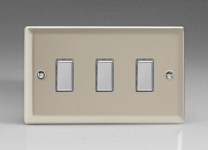 Varilight 3-Gang Tactile Touch Control Dimming Light Switch Slave for use with Eclique2 Master on 2-Way Circuits (Twin Plate) Satin Chrome JNES003