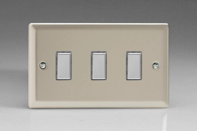 Varilight 3-Gang Tactile Touch Control Dimming Light Switch Slave for use with Eclique2 Master on 2-Way Circuits (Twin Plate) Satin Chrome JNES003