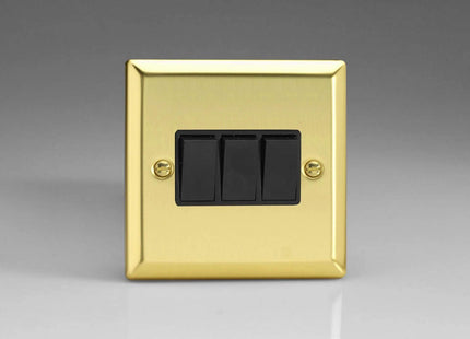 Varilight XV3B Rocker Switches Black 3 Gang Victorian Brass
