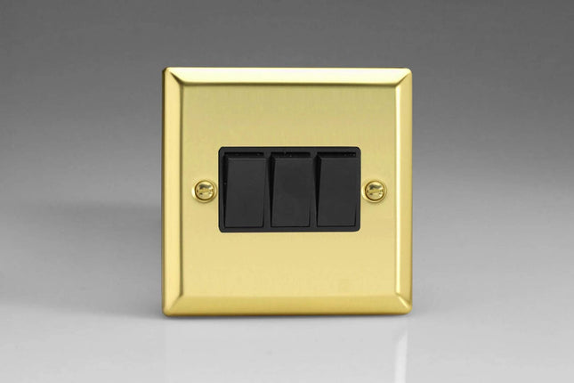 Varilight XV3B Rocker Switches Black 3 Gang Victorian Brass