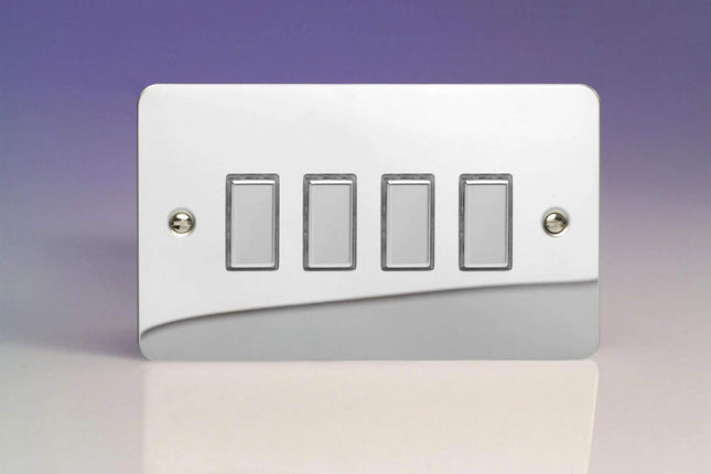 Varilight 4-Gang Tactile Touch Control Dimming Light Switch Slave for use with Eclique2 Master on 2-Way Circuits (Twin Plate) Polished Chrome JFCES004