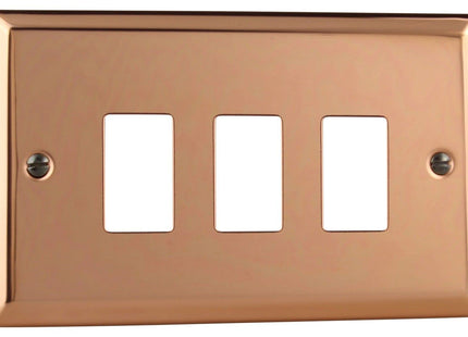 Varilight 3-Gang PowerGrid Plate Including Yoke (Twin Plate) in Polished Copper