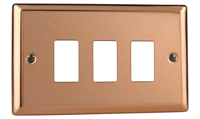 Varilight 3-Gang PowerGrid Plate Including Yoke (Twin Plate) in Polished Copper