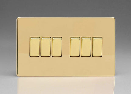 Varilight 6-Gang 10A 1- or 2-Way Rocker Light Switch (Twin Plate) Polished Brass XDV96S