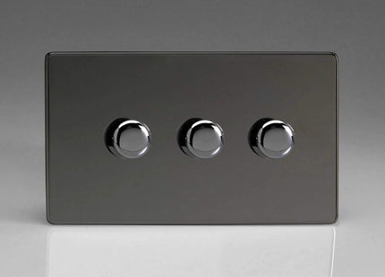 Varilight V-Pro Screwless lridium Black 3 Gang LED Trailing Edge Dimmer Switch 1 or 2 Way