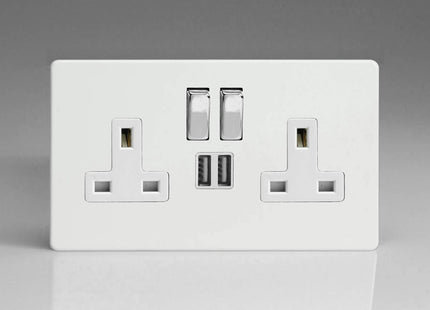 Varilight XDQ5U2SWS 13A Socket 2-Gang With USB, Premium White, 86x147x31mm