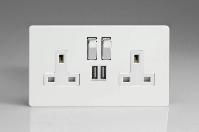 Varilight XDQ5U2SWS 13A Socket 2-Gang With USB, Premium White, 86x147x31mm