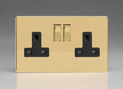 Varilight XDV5BS 13A Socket Black 2-Gang Polished Brass