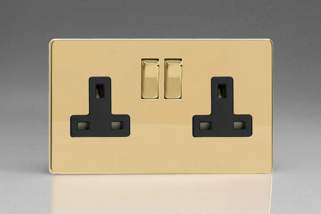 Varilight XDV5BS 13A Socket Black 2-Gang Polished Brass