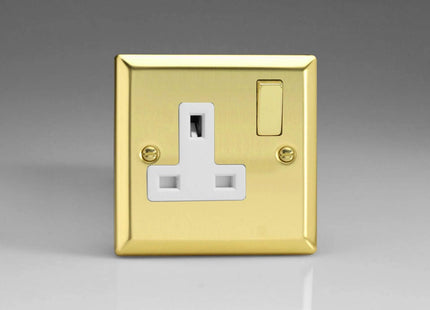 Varilight XV4DW 13A Switched Socket White Victorian Brass 1-Gang