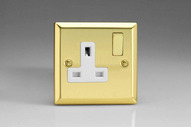 Varilight XV4DW 13A Switched Socket White Victorian Brass 1-Gang