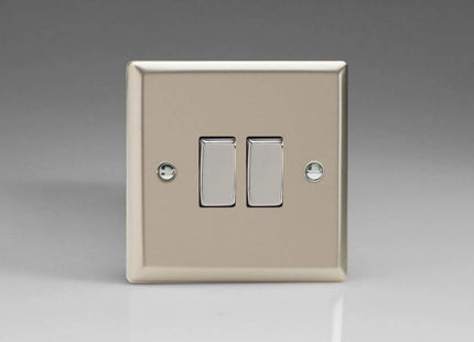 Varilight 2-Gang 10A Intermediate Rocker Light Switch with Metal Rockers Satin Chrome XN77D