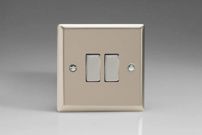 Varilight 2-Gang 10A Intermediate Rocker Light Switch with Metal Rockers Satin Chrome XN77D