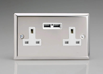 Varilight XC5U2W 13A Socket 2-Gang With USB White Mirror Chrome