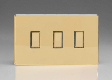 Varilight Eclique 2 3-Gang Tactile Touch Control Dimming Light Switch Slave for use with Master on 2-Way Circuits (Twin Plate) Polished Brass JDVES003S