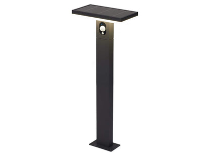 4lite Outdoor LED Rectangular Solar Bollard Light with PIR Sensor IP54 230lm Die-Cast Aluminium Graphite Cool White