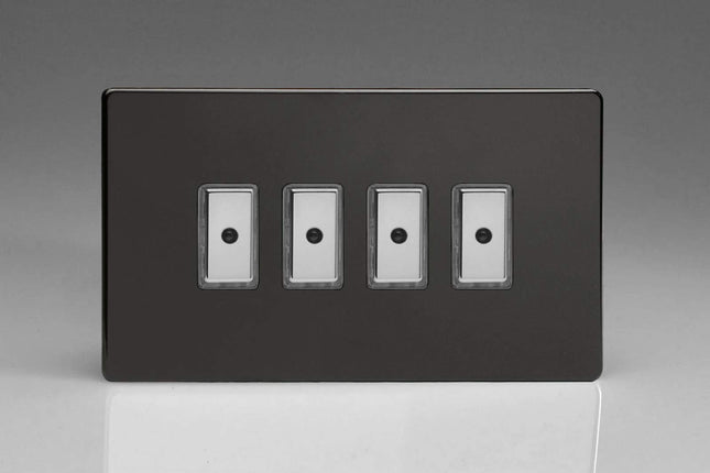 Varilight Eclique 2 4-Gang 1-Way Remote/Tactile Touch Control Master LED Dimmer Light Switch 4 x 0-100W (Max 10 LEDs) Premium Black JDLE104S