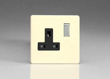 Varilight Primed Ready to Paint Flat Plate Screwless 1-Gang 13 Amp Switched Plug Socket Black Inserts