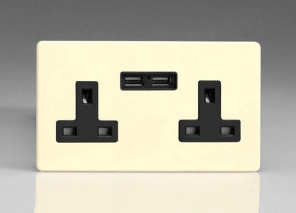 Varilight XDY5U2BS.PD Screwless Primed 2-Gang Double 13A Switched Plug Socket 2.1A USB