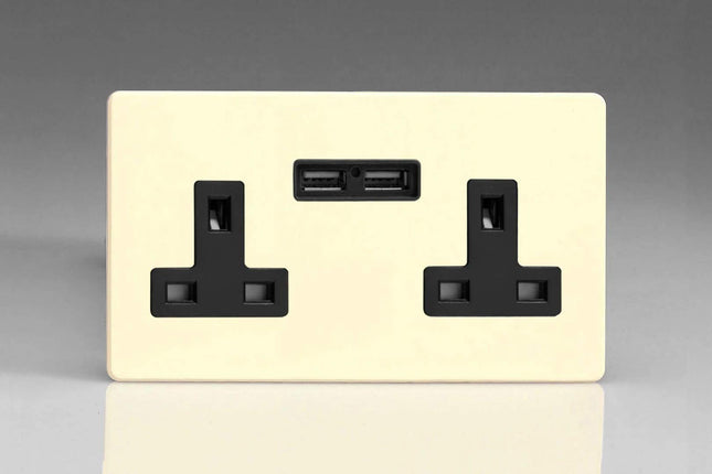 Varilight XDY5U2BS.PD Screwless Primed 2-Gang Double 13A Switched Plug Socket 2.1A USB