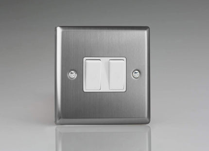 Varilight XT2W Rocker Switches Brushed Steel White 2-Gang