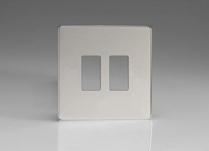 Varilight XDCPGY2S Screwless Polished Chrome 2-Gang Grid Plate (Single Plate)
