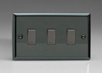 Varilight 3-Gang 10A 1- or 2-Way Rocker Light Switch (Twin Plate) with Metal Rockers Iridium XI93D