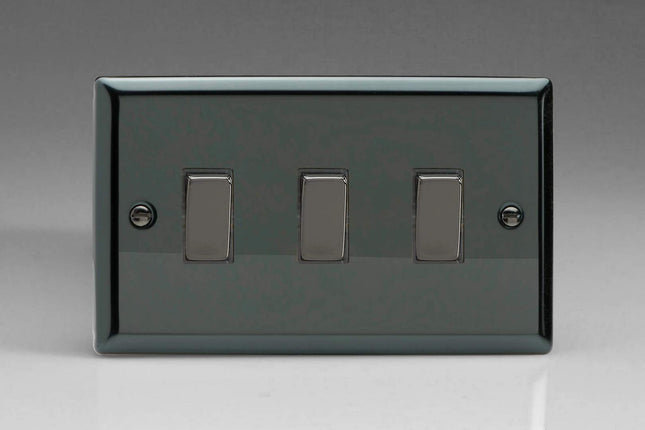 Varilight 3-Gang 10A 1- or 2-Way Rocker Light Switch (Twin Plate) with Metal Rockers Iridium XI93D