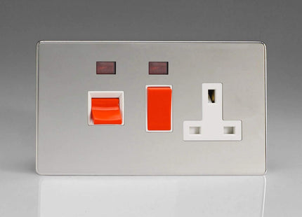 Varilight 45A Cooker Panel + Neon with 13A Double Pole Switched Plug Socket Outlet (Red Rocker) Polished Chrome XDC45PNWS