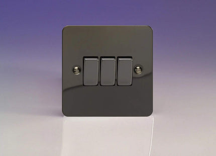 Varilight Ultra Flat Plate Iridium Black 3 Gang Light Switch XFi3D