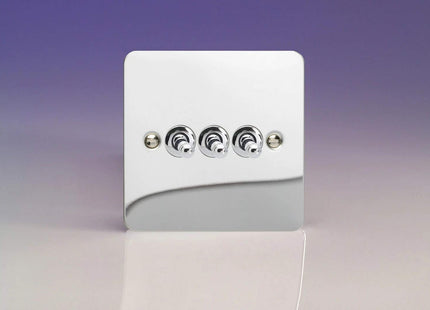 Varilight 3G 1 or 2W 10A Classic Toggle Switch Ultra Flat Mirror Chrome XFCT3