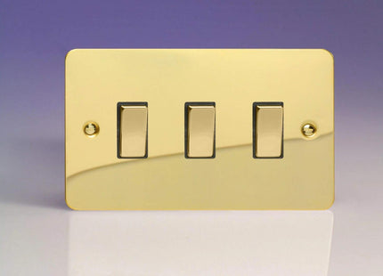 Varilight 3-Gang 10A 1- or 2-Way Rocker Light Switch (Twin Plate) Polished Brass XFV93D