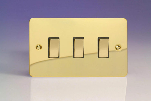 Varilight 3-Gang 10A 1- or 2-Way Rocker Light Switch (Twin Plate) Polished Brass XFV93D