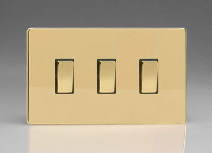 Varilight 3-Gang 10A 1- or 2-Way Rocker Light Switch (Twin Plate) Polished Brass XDV93S