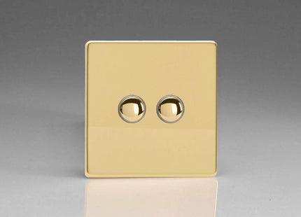 Varilight 2-Gang 6A 1- or 2-Way Push-On/Off Impulse Switch Polished Brass XDVP2S