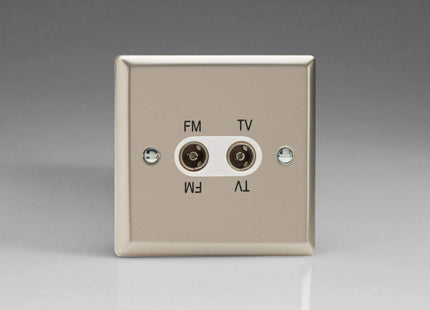 Varilight 2-Gang Diplex Plug Socket, TV/FM Satin Chrome XNTVFMW
