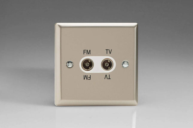 Varilight 2-Gang Diplex Plug Socket, TV/FM Satin Chrome XNTVFMW