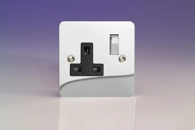 Varilight 1-Gang 13A Double Pole Switched Plug Socket with Metal Rockers Polished Chrome XFC4DB