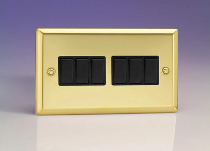 Varilight 6-Gang 10A 1- or 2-Way Rocker Light Switch (Twin Plate) Victorian Brass XV96B