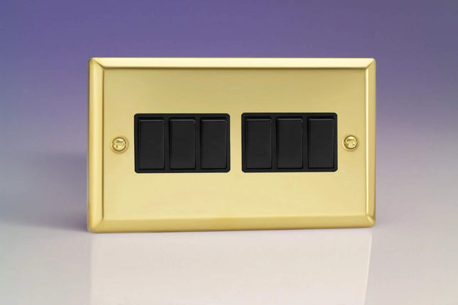 Varilight 6-Gang 10A 1- or 2-Way Rocker Light Switch (Twin Plate) Victorian Brass XV96B