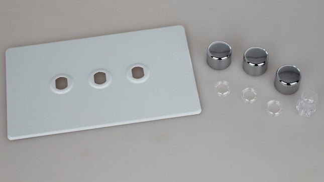 Varilight Matrix 3-Gang Double Plate Unpopulated Dimmer Kit. Screwless Primed and Ready to Paint
