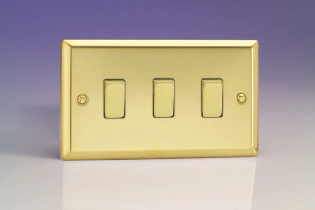 Varilight XV93D Rocker Switches 3 Gang Victorian Brass Brass