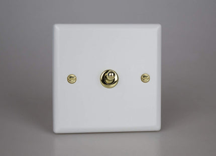 Varilight Vogue Collection Matt White 1-Gang 1 or 2-Way 10 Amp Toggle Switch with Brass Toggle