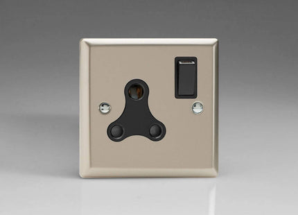 Varilight 1-Gang 15A Round Pin Plug Socket Satin Chrome XNRP15AB